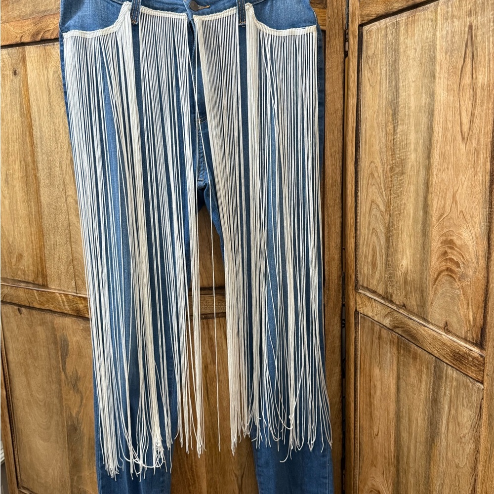 Fashion Nova Fringe Detail Blue Jeans